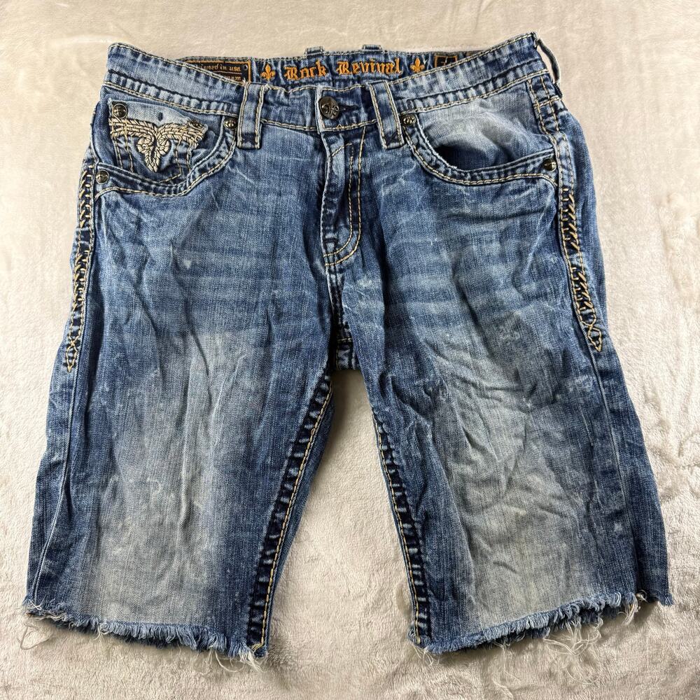 Rock Revival Bertone Relaxed Straight Cut Off Jean Shorts Men's Size 34